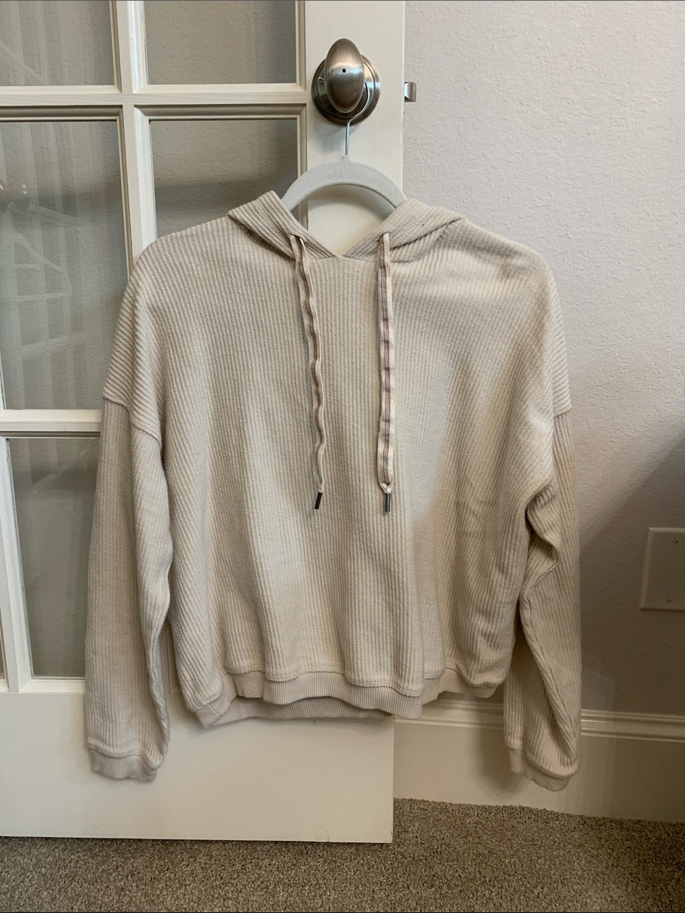 Aerie Cream Cropped Ribbed Hoodie